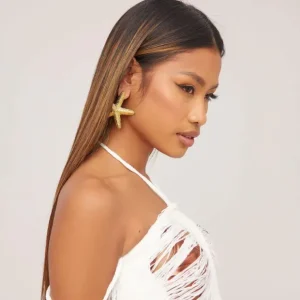 Outlet Oversized Starfish Detail Earrings In Gold Jewellery | Earrings