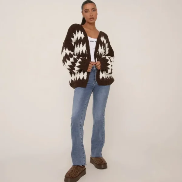 Online Oversized Stripe Two Tone Cardigan In Brown Chunky Knit Coats & Jackets | Knitwear