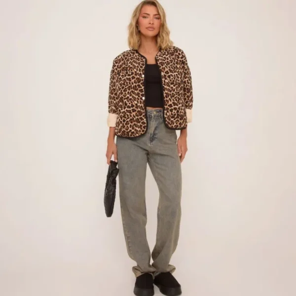 Online Padded Puffer Coat In Brown Leopard Print Coats & Jackets