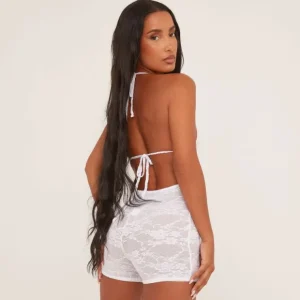 Flash Sale Plunge Halterneck Open Back Playsuit In Lace Jumpsuits & Playsuits