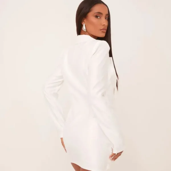 Sale Plunge Ruched Front Blazer Dress In White Dresses | Blazers