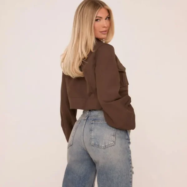 Best Sale Pocket Detail Cropped Trench Jacket In Brown Coats & Jackets | Trench Coats