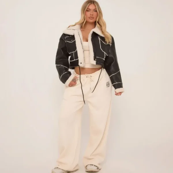 Clearance Pocket Detail Faux Shearling Aviator Jacket In Black Coats & Jackets | Aviator Jackets
