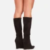 Clearance Rex Pointed Toe Wedge Heel Knee High Long Boot In Faux Suede Biker Boots | Calf Boots