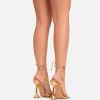 Sale Ring-Top Strappy Lace Up Square Toe Sculptured Heel In Faux Leather Party Heels | Lace Up Heels