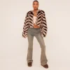 Clearance Round Neck Chevron Contrast Print Coat In Brown Multi Faux Fur Coats & Jackets | Faux Fur Jackets