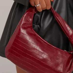Clearance Sasha Knotted Detail Grab Bag In Burgundy Croc Print Faux Leather Going Out Bags
