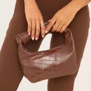 Store Sasha Knotted Detail Grab Bag In Croc Print Faux Leather Going Out Bags