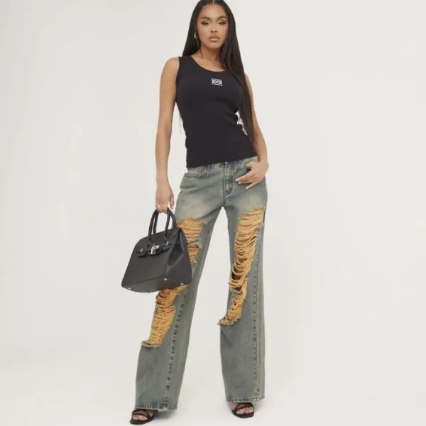 Best Scoop Neck Swirl Graphic Print Vest In Ribbed Tops | Basics