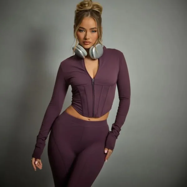 New Sculp Long Sleeve High Neck Corset Detail Jacket In Purple Coats & Jackets | Basics