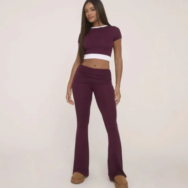 Sale Short Sleeve Double Layer Contrast Fitted Cropped T-Shirt In Burgundy T-Shirts | T-Shirts