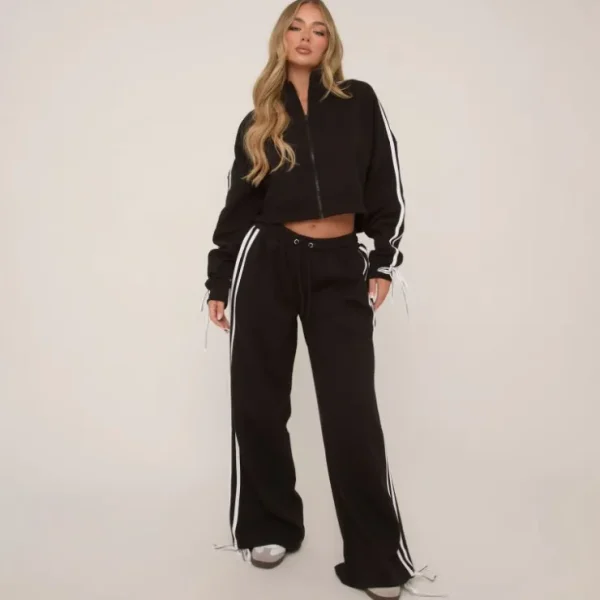 Cheap Side Stripe Straight Leg Joggers In Black Matching Sets | Loungewear