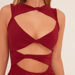 Cheap Sleeveless Cut Out Twist Front Detail Maxi Dress In Wine Dresses | Maxi Dresses