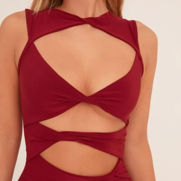 Cheap Sleeveless Cut Out Twist Front Detail Maxi Dress In Wine Dresses | Maxi Dresses