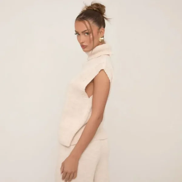 New Sleeveless Roll Neck Boxy Top In Cream Knit Winter Outfits | Knitted Co-Ords