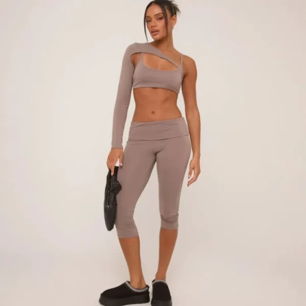 Cheap Soft Basic One Sleeve Layered Crop Top In Grey Basics | Basics