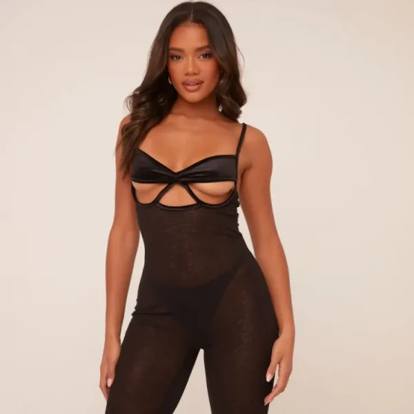 Sale Strappy Cut Out Bust Jumpsuit In Black Knit Jumpsuits & Playsuits