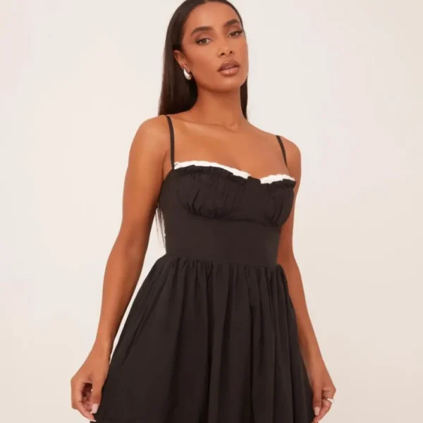 Online Strappy Lace Trim Detail Cupped Midi Skater Dress In Black Woven Midi Dresses