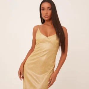 Clearance Strappy Maxi Dress In Gold Sparkle Maxi Dresses