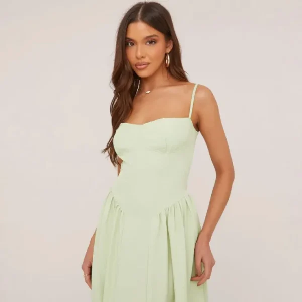 Best Strappy Pleated Skater Midaxi Dress In Pale Winter Sun | Basic Dresses