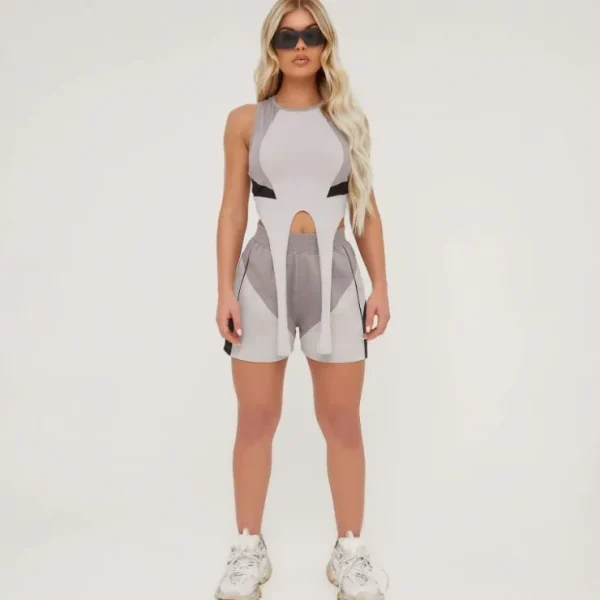 Cheap Suspender Detail Colour Block Racer Crop Top In Grey Crop Tops
