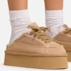 New Tareeze Lace Up Faux Fur Insert Platform Slipper In Beige Faux Suede Slippers | Slippers
