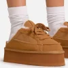 Online Tareeze Lace Up Faux Fur Insert Platform Slipper In Chestnut Faux Suede Slippers | Slippers