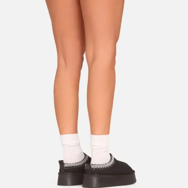 Outlet Tazmin Aztec Detail Faux Fur Lining Platform Slipper In Faux Suede Slippers | Slippers
