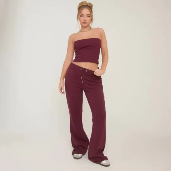 Cheap Tie Waist Mid Rise Flared Joggers In Plum Basics | Basics
