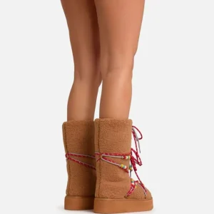 Discount Tight-Ropes Strappy Bead Detail Platform Mid Calf Length Boot In Chestnut Faux Shearling Winter Boots | Ankle Boots