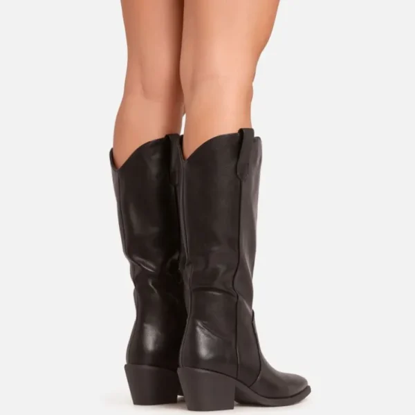 Hot Traveller Pointed Toe Mid Calf Western Cowboy Boot In Faux Leather BOY Ankle Boots | Biker Boots