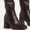 Cheap Washington Square Toe Block Heel Knee High Long Boot In Black Faux Leather Winter Boots | Biker Boots