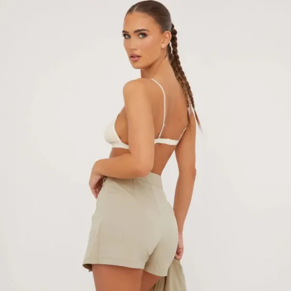 Sale Wrap Detail Cargo Mini Skort In Khaki Woven Skorts