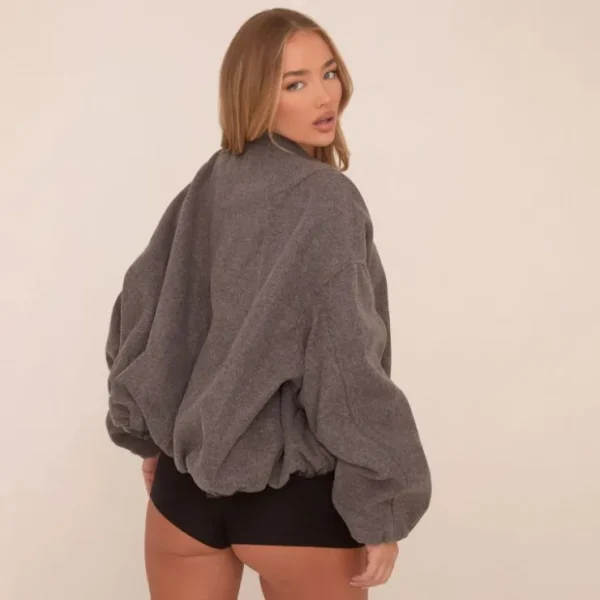 Best Sale Zip Detail Brushed Bomber Jacket In Charcoal Coats & Jackets | Bomber Jackets