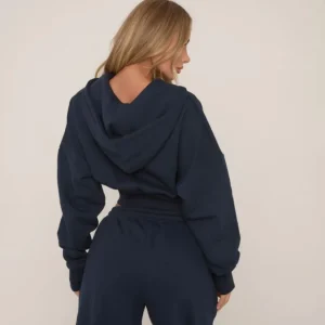 Best Zip Through Cropped Hoodie In Navy Matching Sets | Loungewear